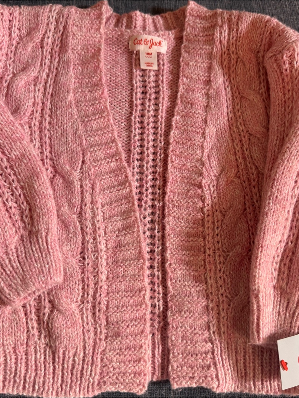 Beautiful Pink Cable Knit Open-Front Cardigan Sweater with sparkle knit  in